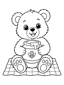 Free printable Teddy Bear With Honey Pot coloring page