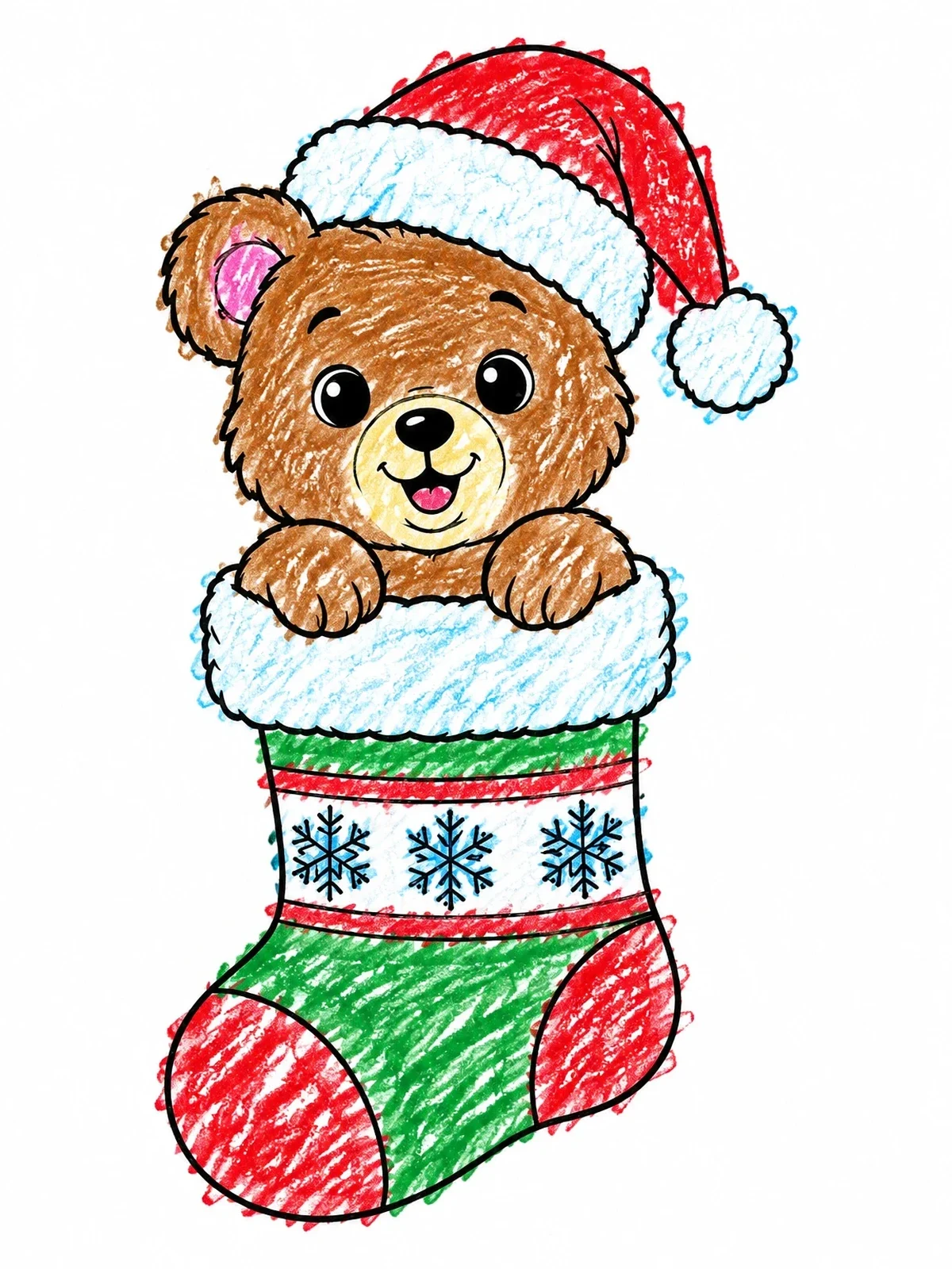 Colored example of the Teddy Bear In Christmas Stocking coloring page