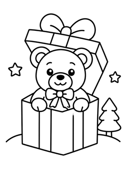Free printable Teddy Bear Inside Christmas Gift coloring page