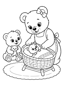 A mother bear tucks her cub to sleep in this sweet teddy bear coloring page.