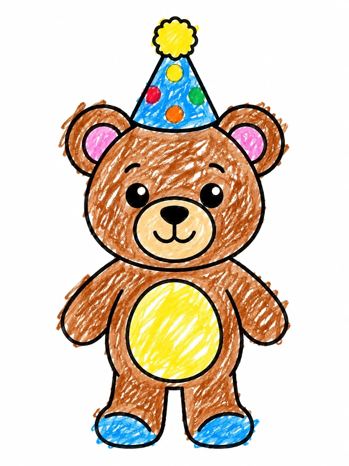 Colored example of the Teddy Bear With Party Hat coloring page