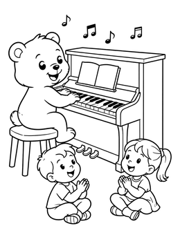 Free printable Teddy Bear Playing Piano For Children coloring page