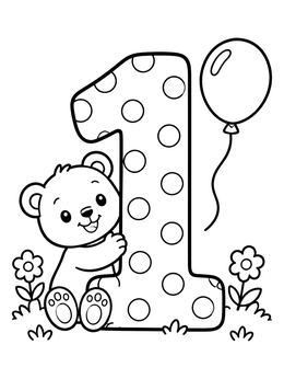 Free printable Cute Teddy Bear With Number One coloring page
