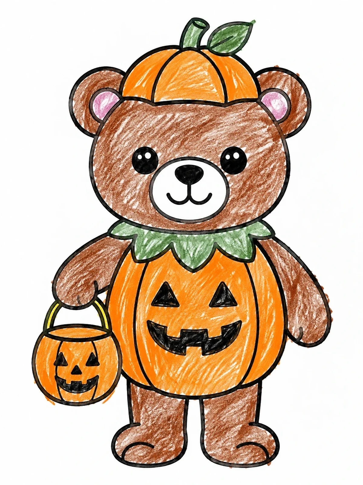 Colored example of the Teddy Bear In Pumpkin Costume coloring page