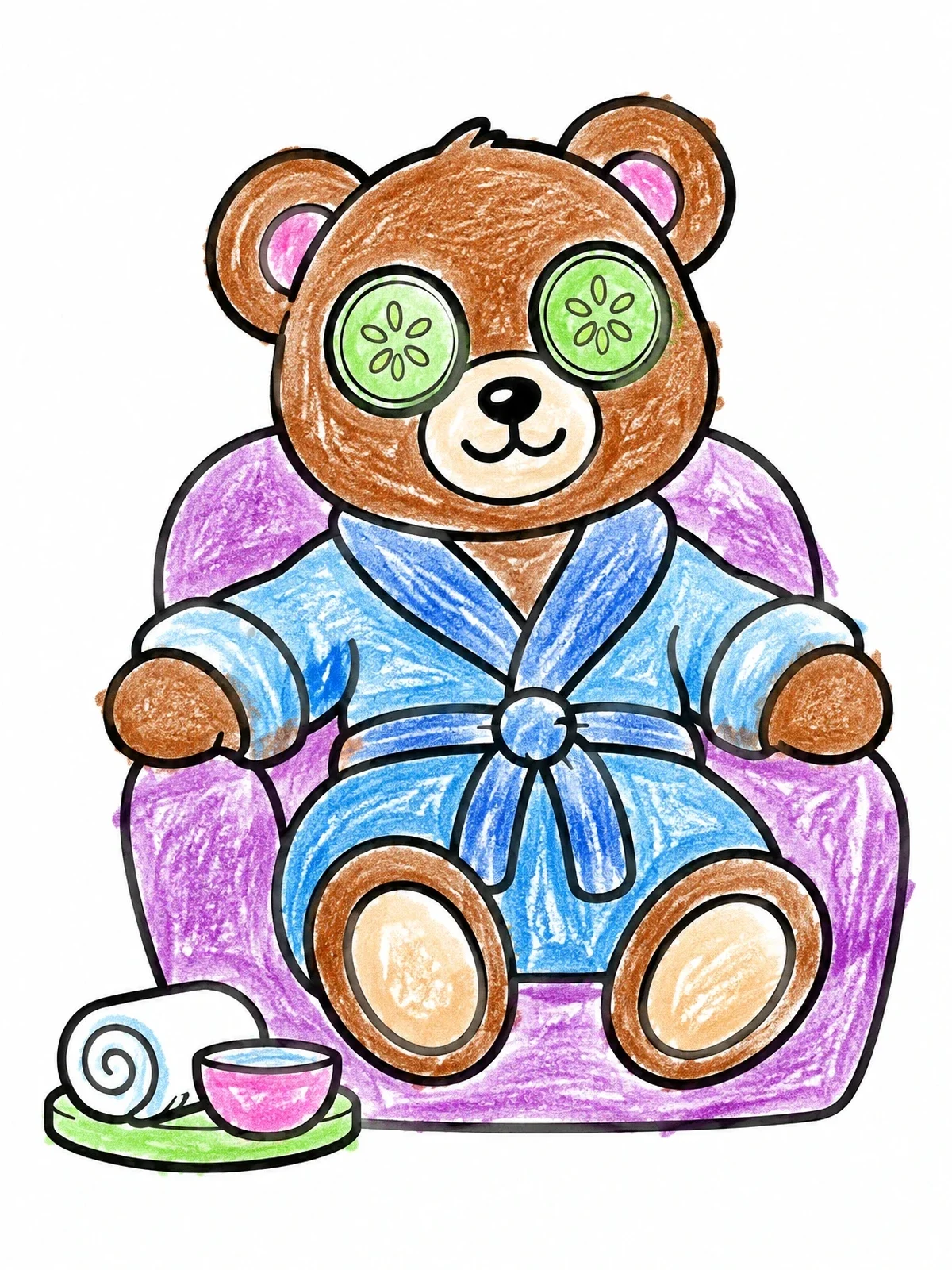 Colored example of the Teddy Bear Relaxing At The Spa coloring page