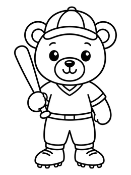 Free printable Teddy Bear Softball Player coloring page