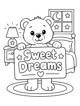 Free printable Teddy Bear Wishing Sweet Dreams coloring page