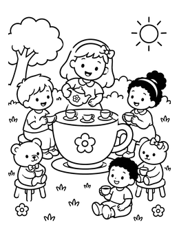 Free printable Teddy Bear Tea Party Picnic coloring page