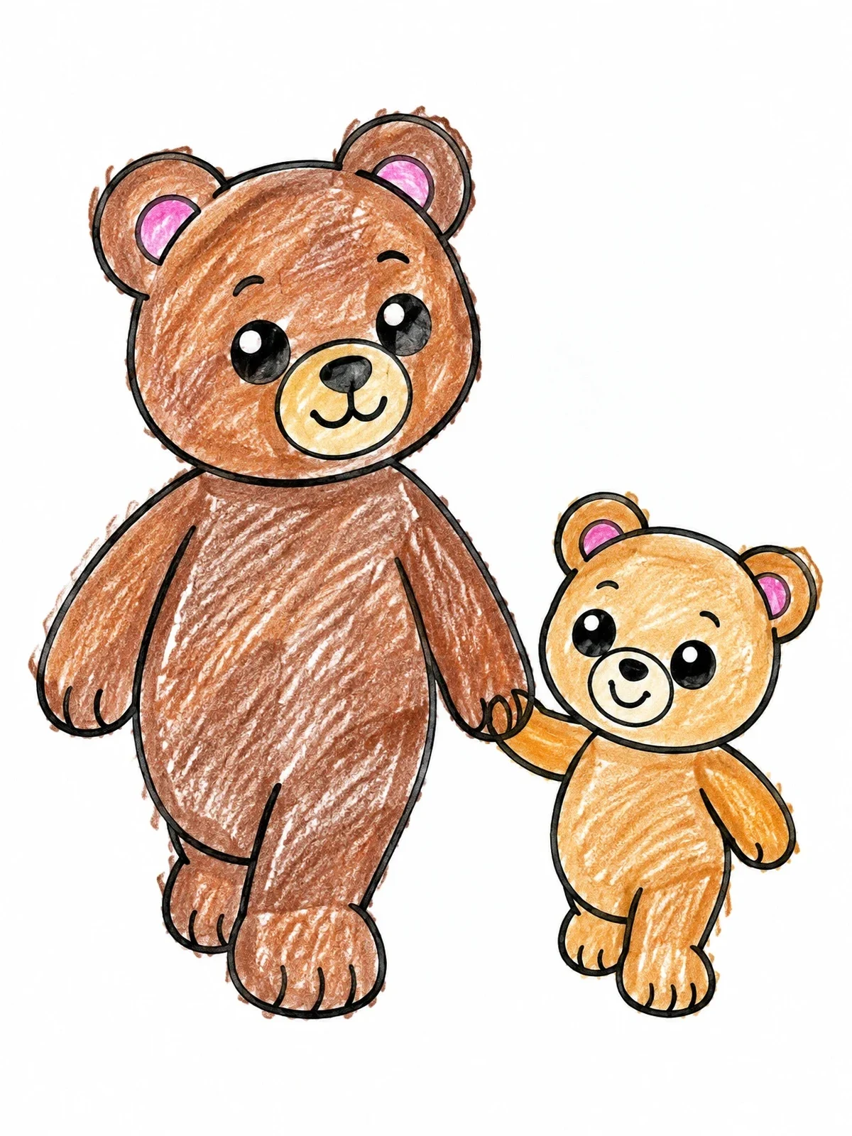 Colored example of the Teddy Bear Walking With Baby Bear coloring page