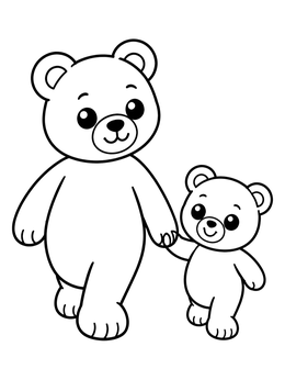 A big teddy bear walking with a small cub on this cute teddy bear coloring page.