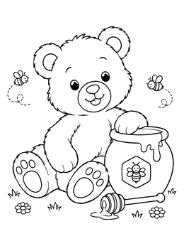 Free printable Teddy Bear With Honey Pot coloring page