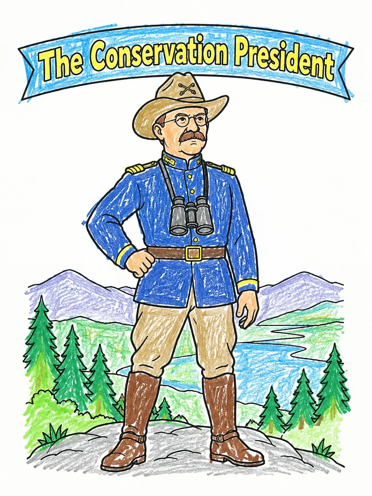 Colored example of the The Conservation President Theodore Roosevelt coloring page