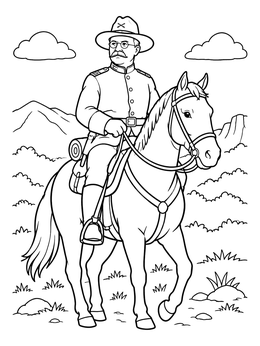 Free printable Rough Rider Teddy Roosevelt On Horseback coloring page