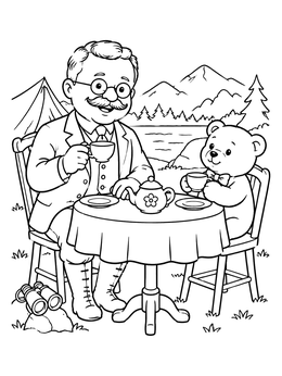 Free printable Teddy Roosevelt Tea Party With Bear coloring page