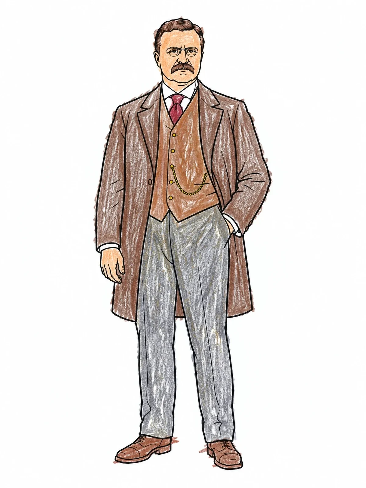 Colored example of the President Theodore Roosevelt In Edwardian Suit coloring page