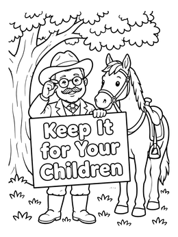 Free printable Theodore Roosevelt With Horse And Sign coloring page