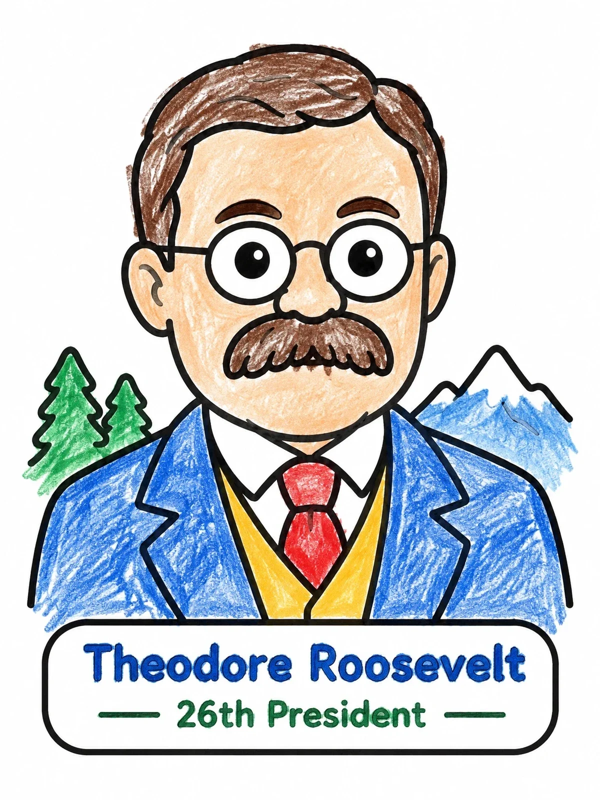 Colored example of the Theodore Roosevelt Portrait For Kids coloring page