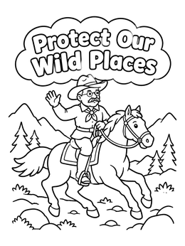 Free printable Theodore Roosevelt Riding A Horse Outdoors coloring page