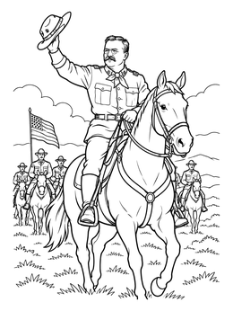 Free printable Theodore Roosevelt Leading The Rough Riders coloring page