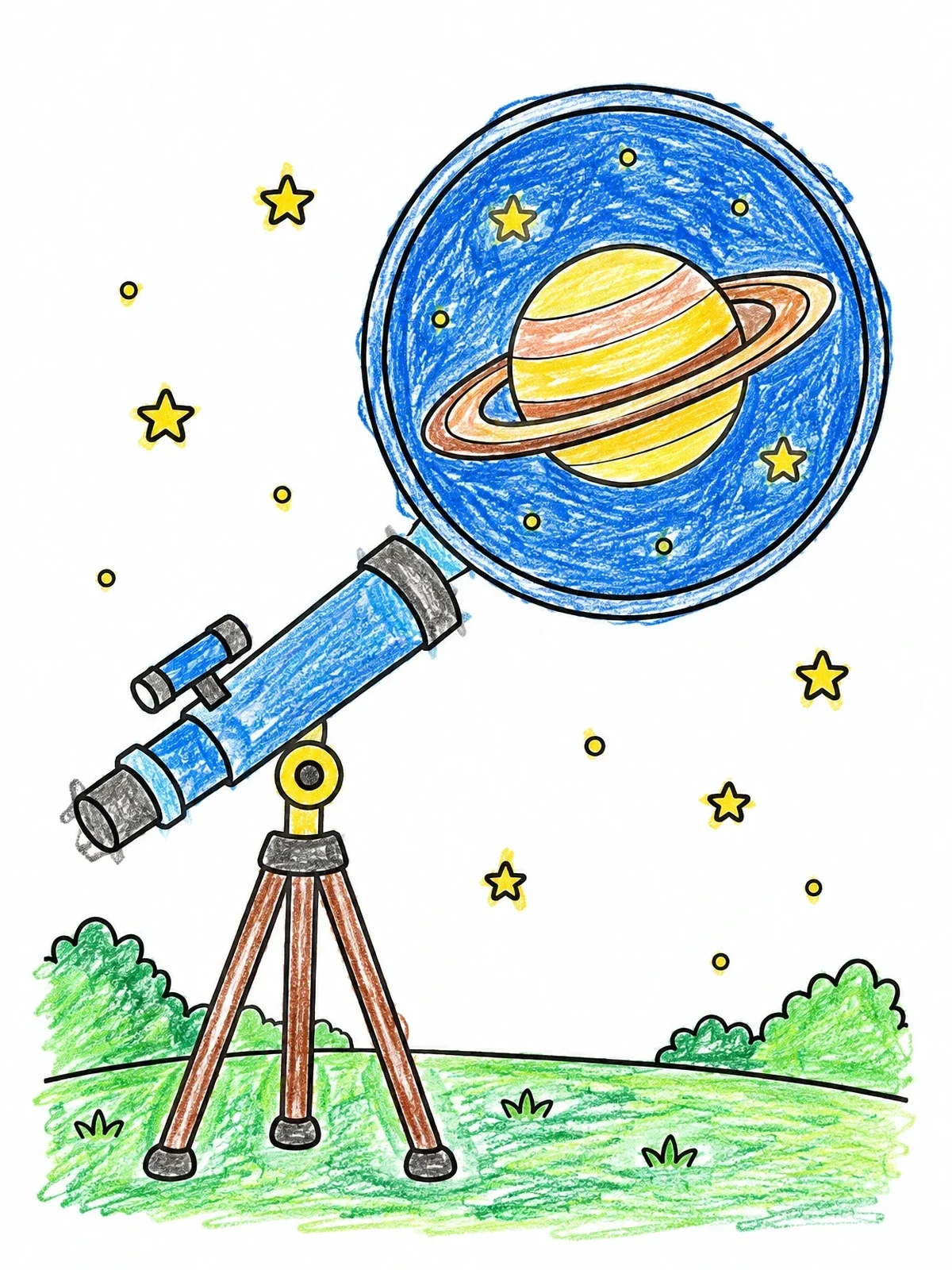 Colored example of the Telescope View Of Planet Saturn coloring page