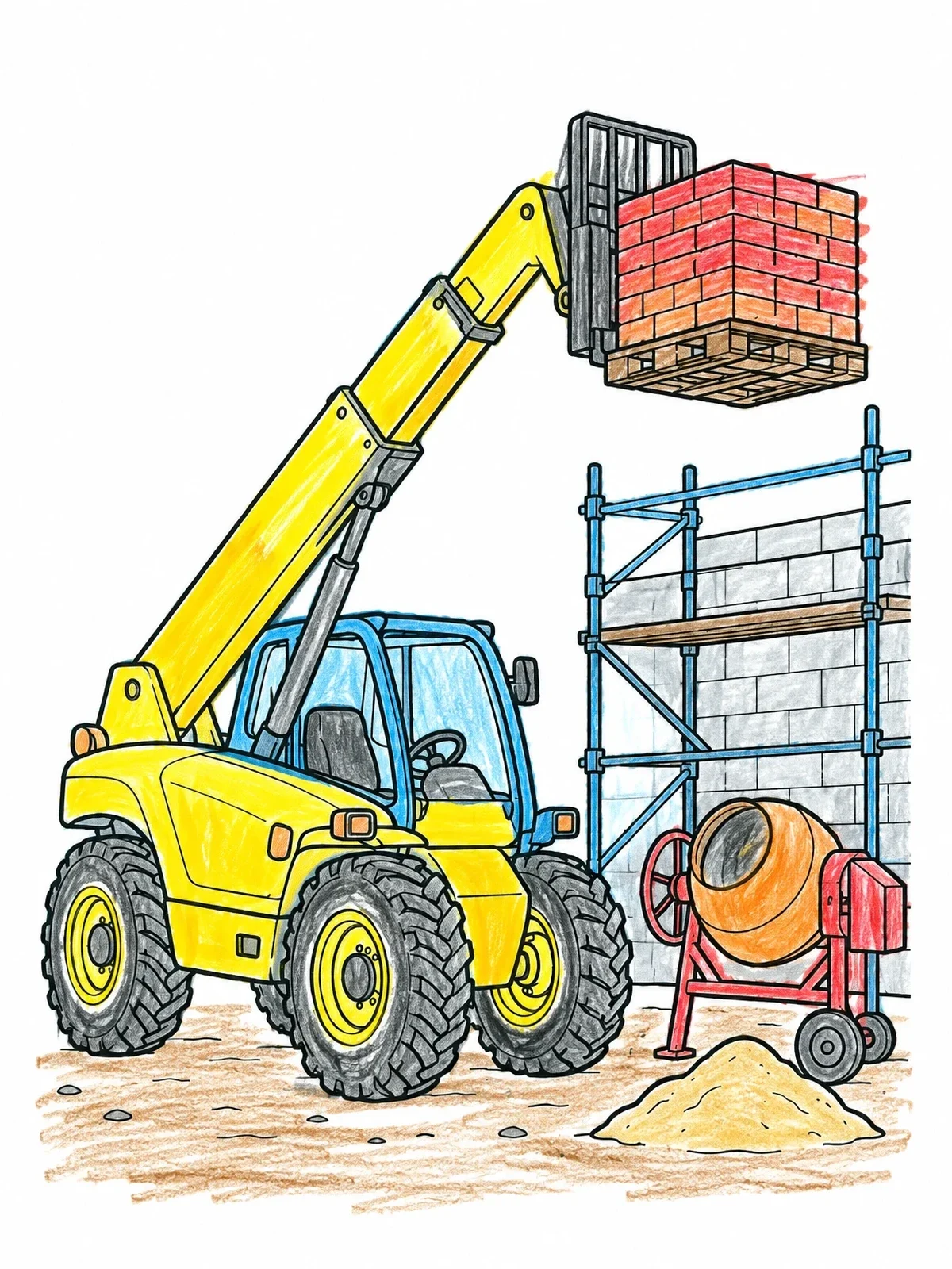 Colored example of the Telescopic Forklift On Construction Site coloring page