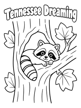Free printable Tennessee Dreaming Raccoon In Tree coloring page