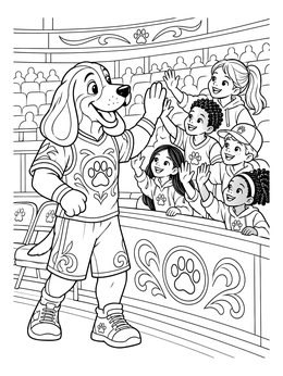 A friendly hound mascot high fives cheering young fans in this tennessee coloring page.