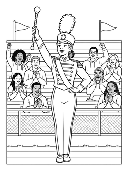 A drum major leads the crowd in this energetic tennessee coloring page.