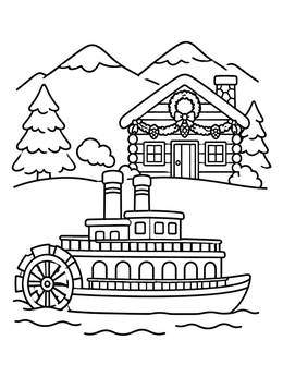 Free printable Tennessee Riverboat And Mountain Cabin coloring page