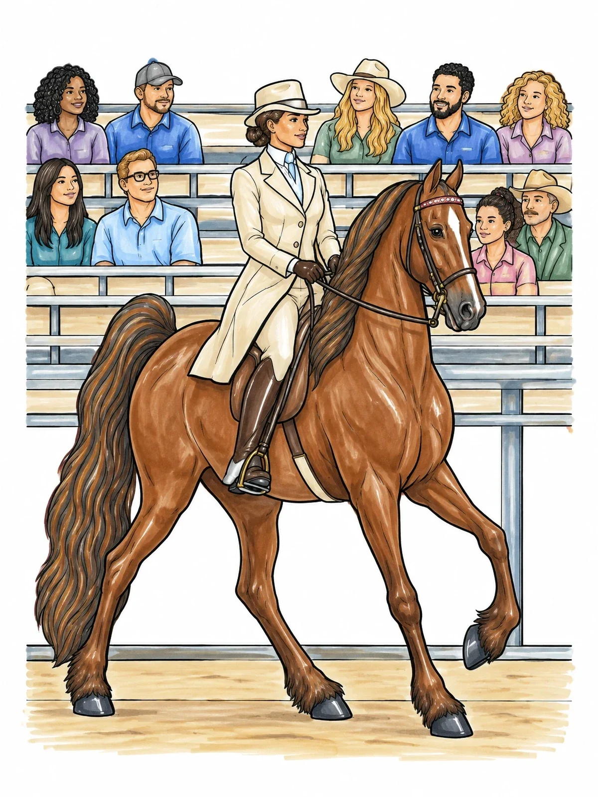 Colored example of the Tennessee Walking Horse In Arena coloring page