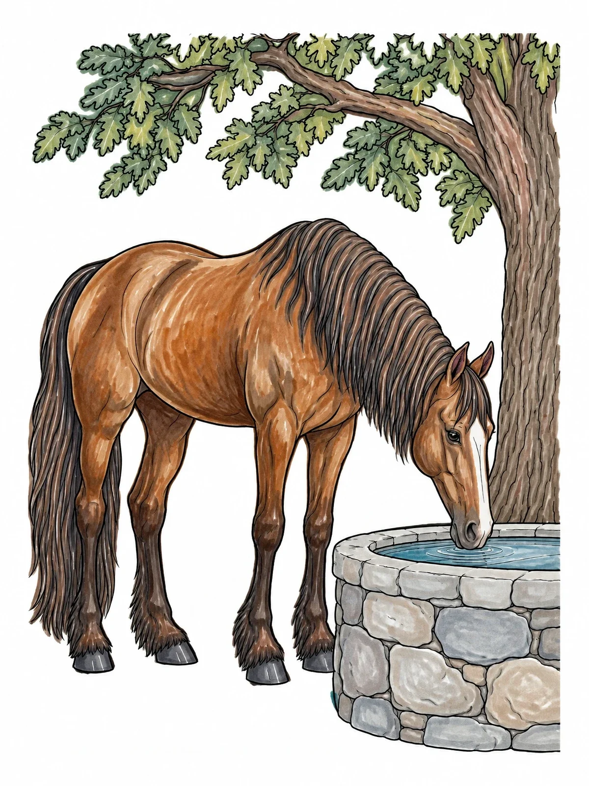 Colored example of the Tennessee Walking Horse At The Well coloring page
