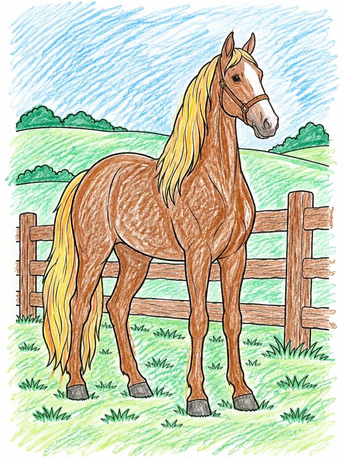 Colored example of the Tennessee Walking Horse By The Fence coloring page