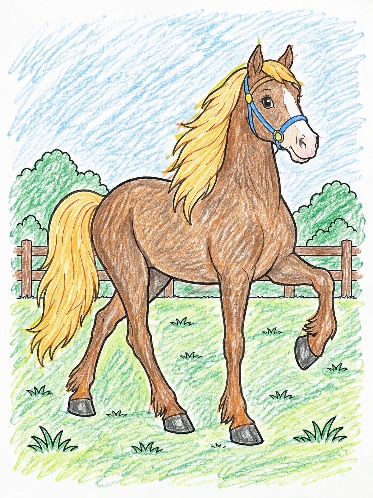 Colored example of the Tennessee Walking Horse In Field coloring page