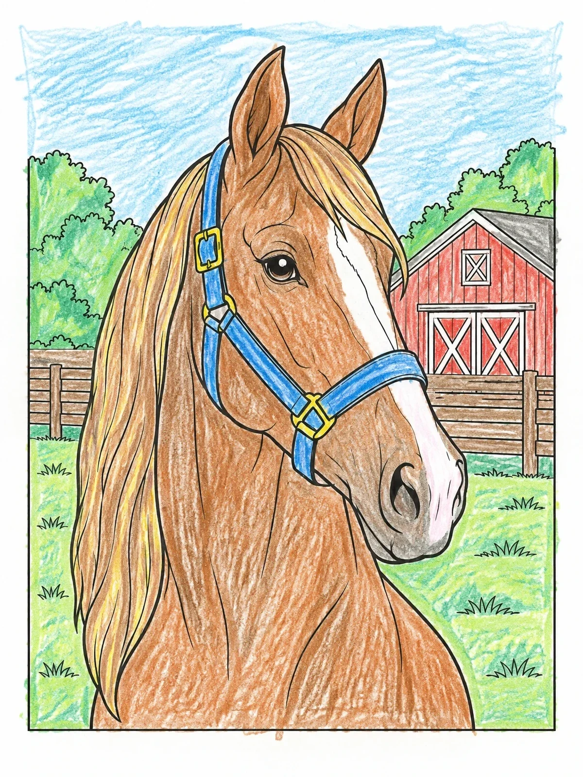 Colored example of the Tennessee Walking Horse At The Farm coloring page