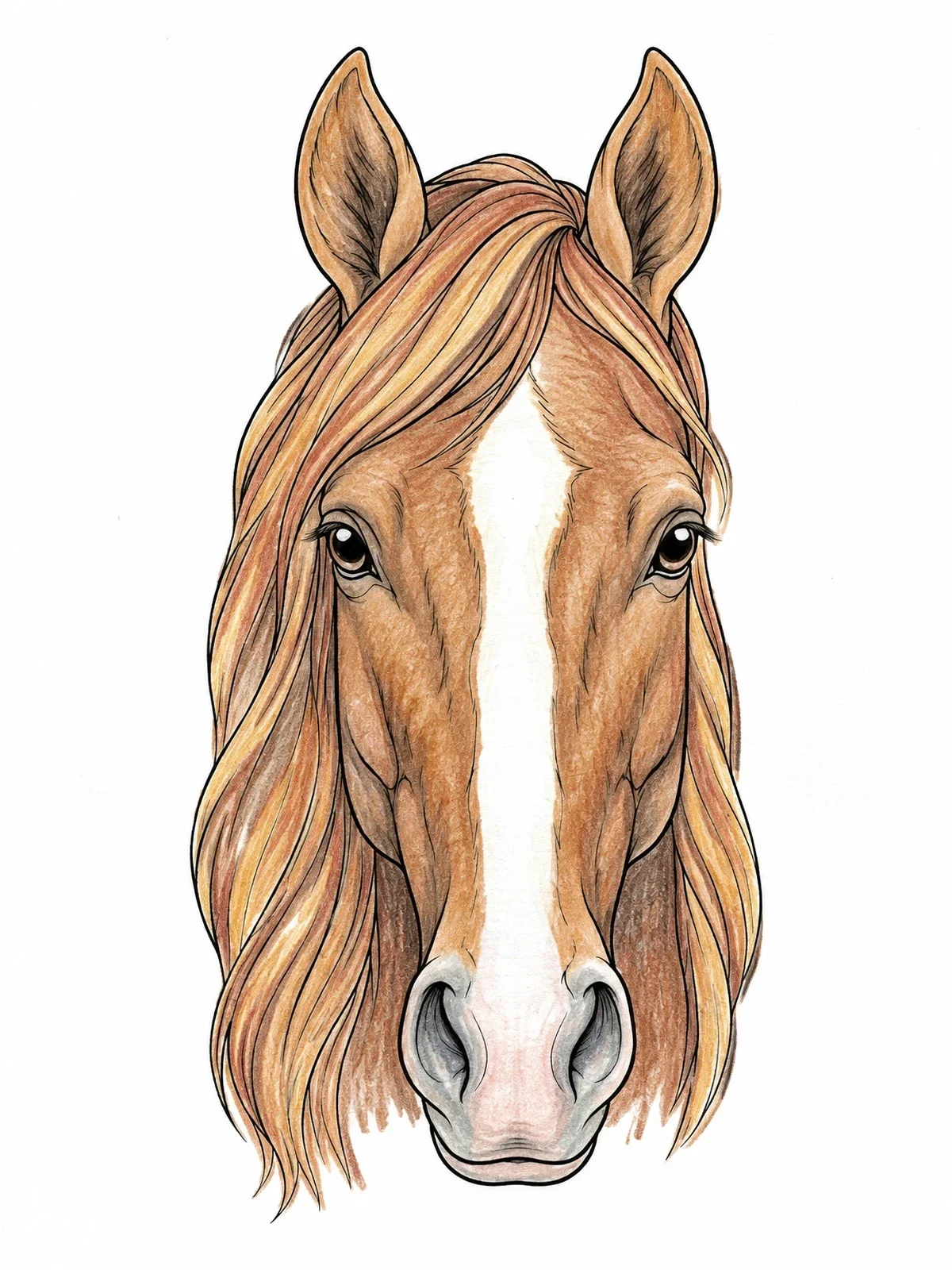 Colored example of the Tennessee Walking Horse Head Portrait coloring page