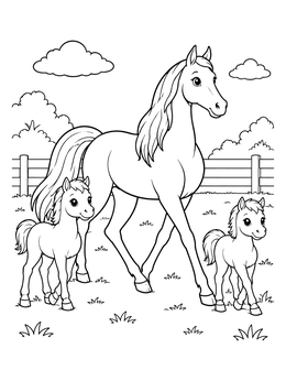 Free printable Tennessee Walking Horse With Foals coloring page