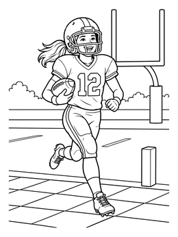 A youth football player scores in this Tennessee coloring page featuring a checkered end zone.
