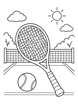 Free printable Tennis Racket And Ball On Court coloring page