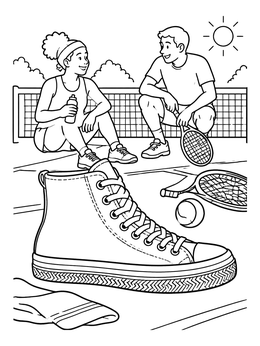 Free printable Tennis Sneaker And Players On Court coloring page