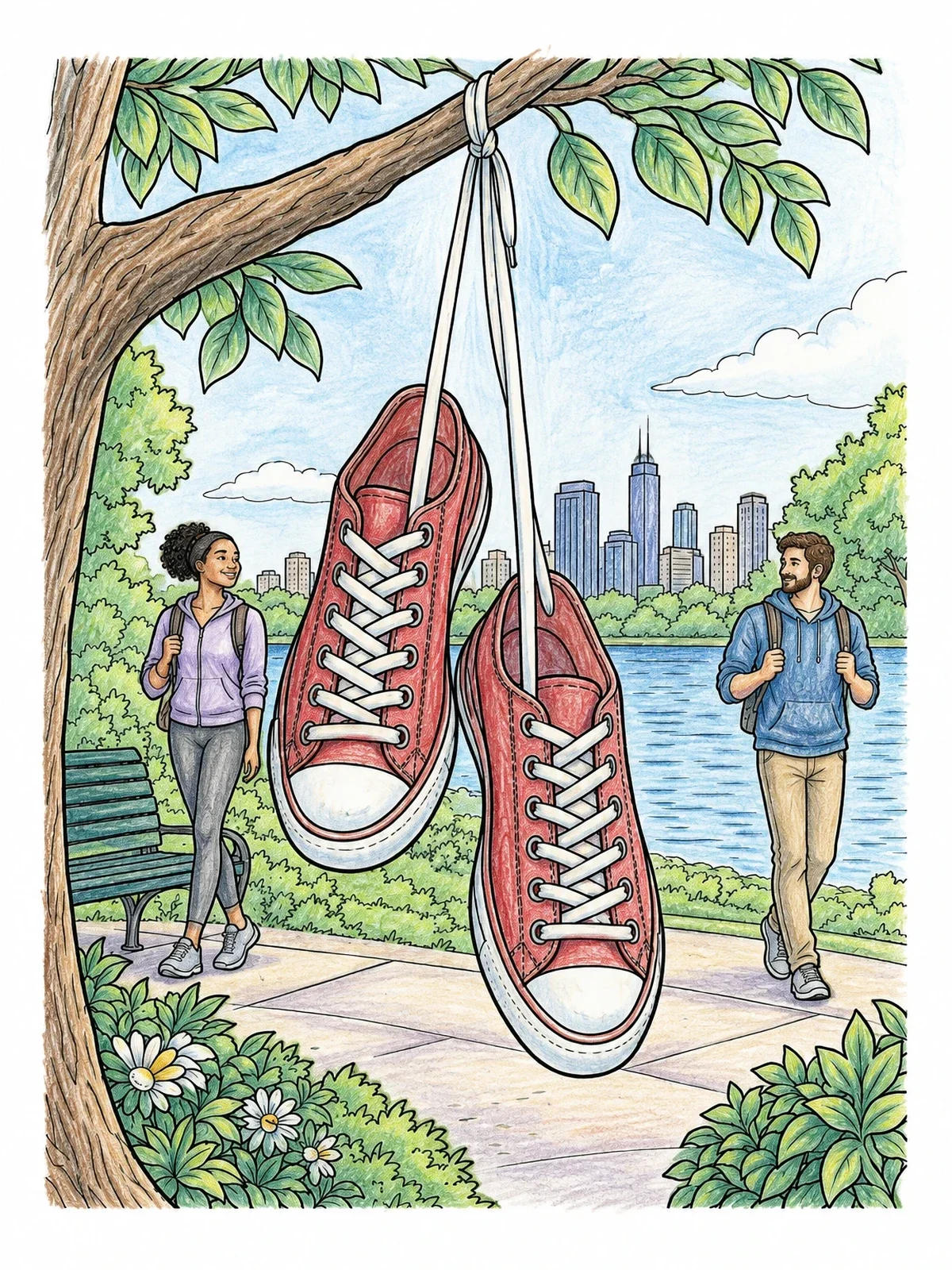 Colored example of the Sneakers Dangling From A Tree Branch coloring page