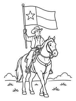 Free printable Texas Cowboy Riding On Horseback With Flag coloring page