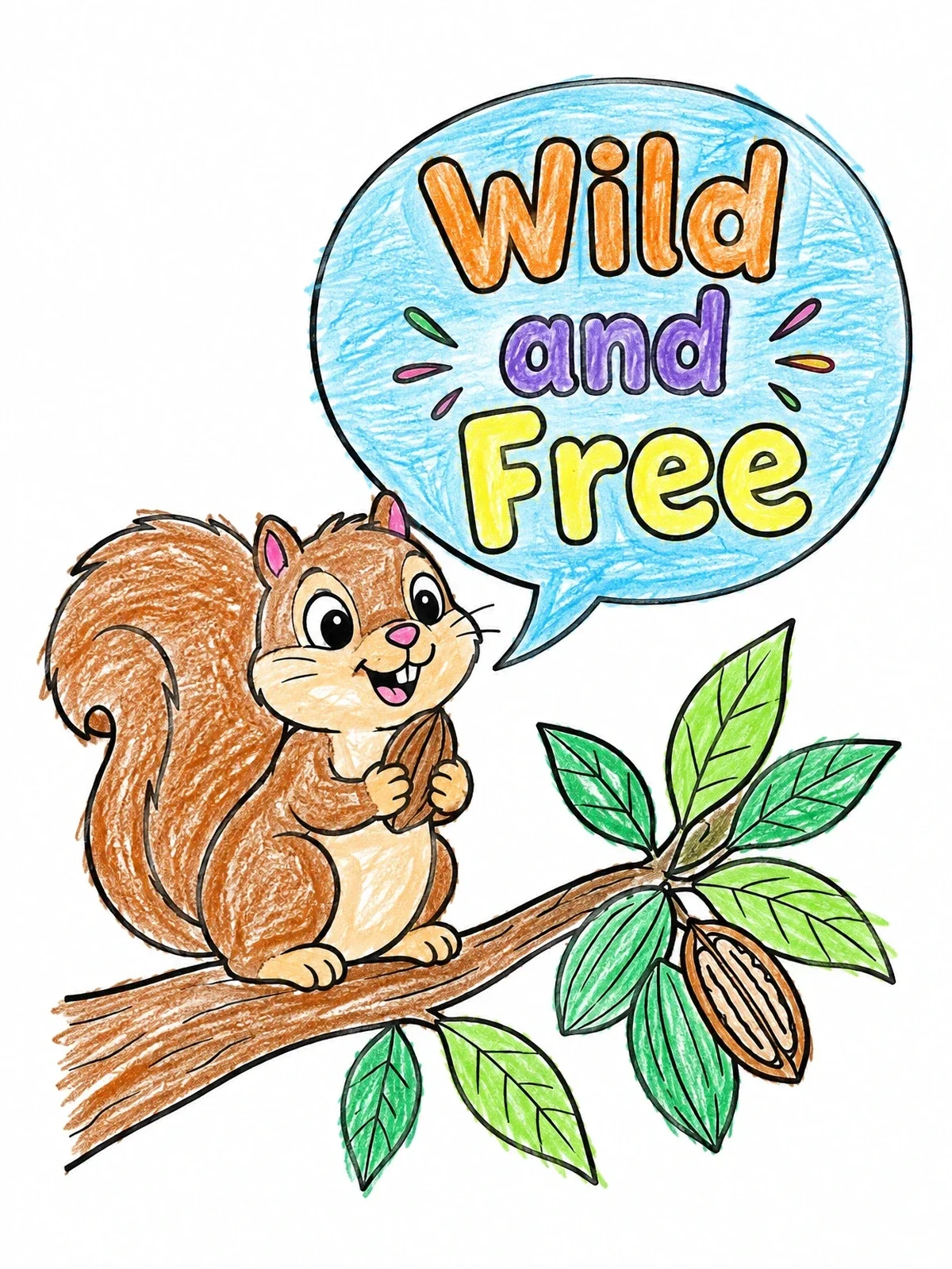Colored example of the Cute Squirrel On Pecan Branch coloring page