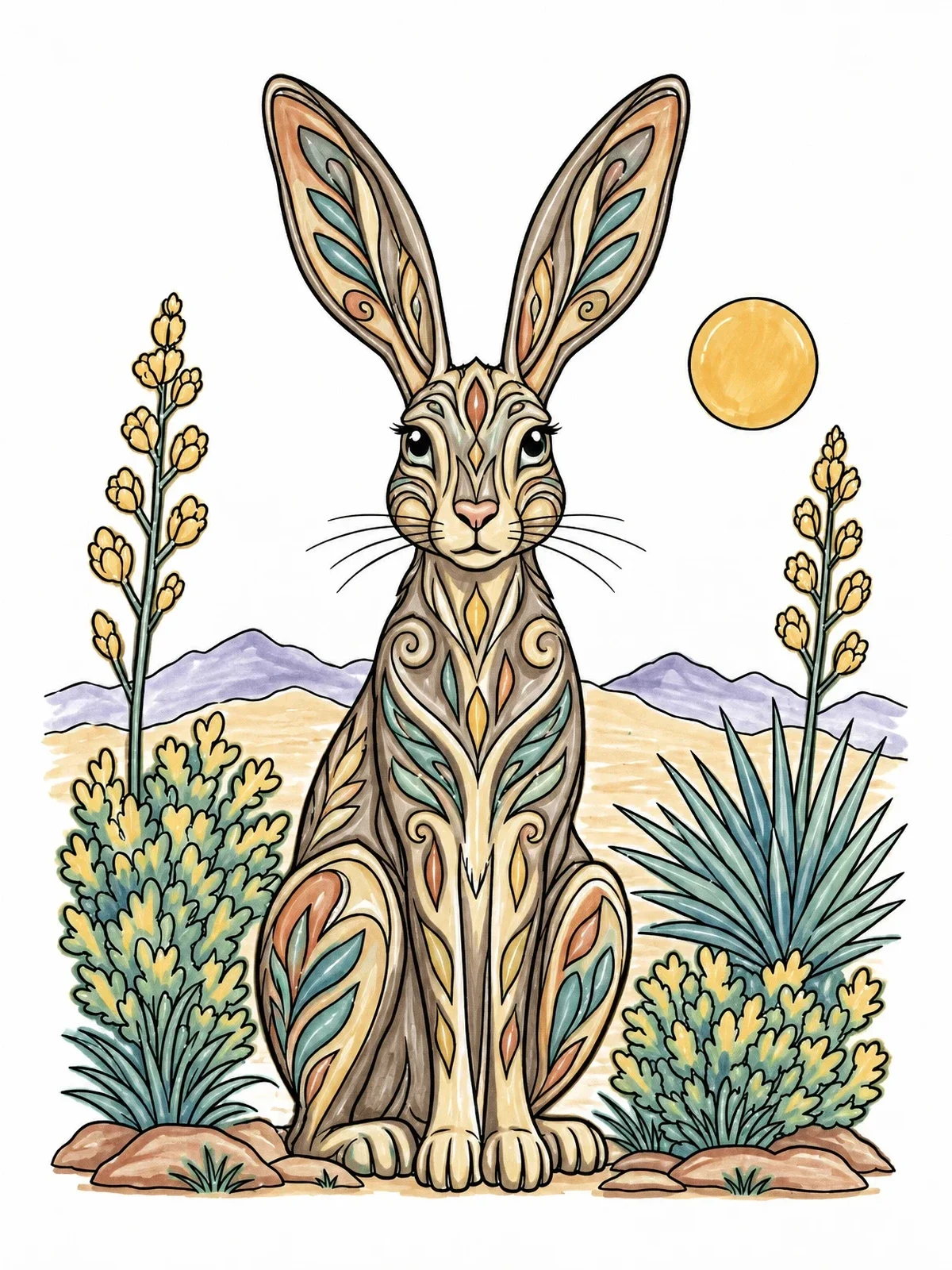 Colored example of the Texas Desert Jackrabbit With Patterns coloring page