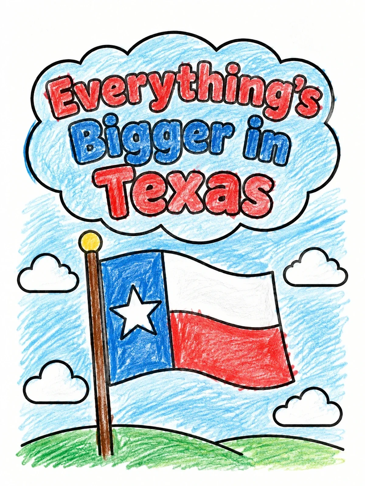 Colored example of the Texas Flag With Fun Saying coloring page