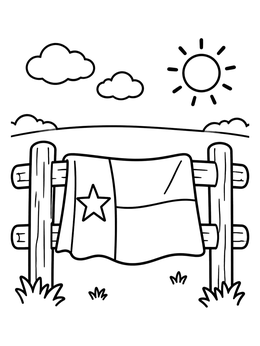 Free printable Texas Flag On Country Fence coloring page