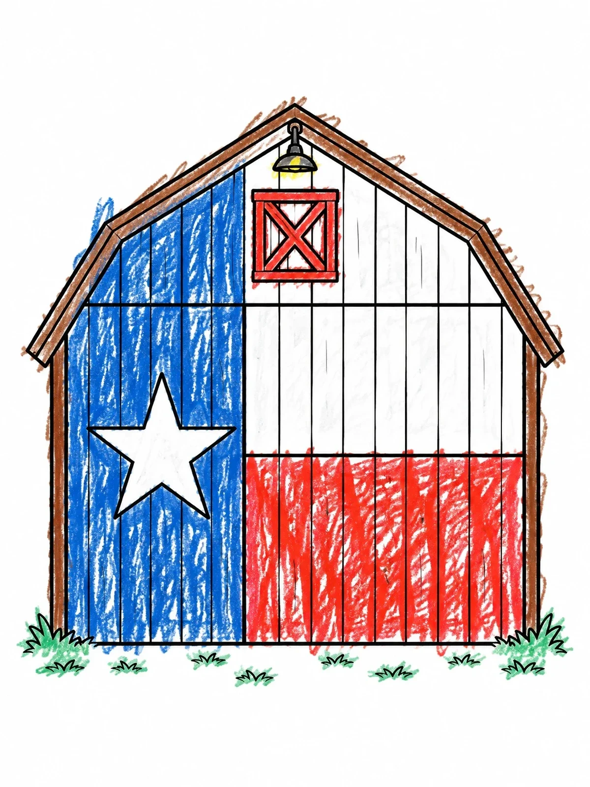 Colored example of the Texas Flag Painted On Rustic Barn coloring page