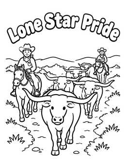 Free printable Texas Longhorn Cattle Drive coloring page