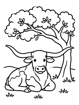 Free printable Texas Longhorn Resting Under A Tree coloring page