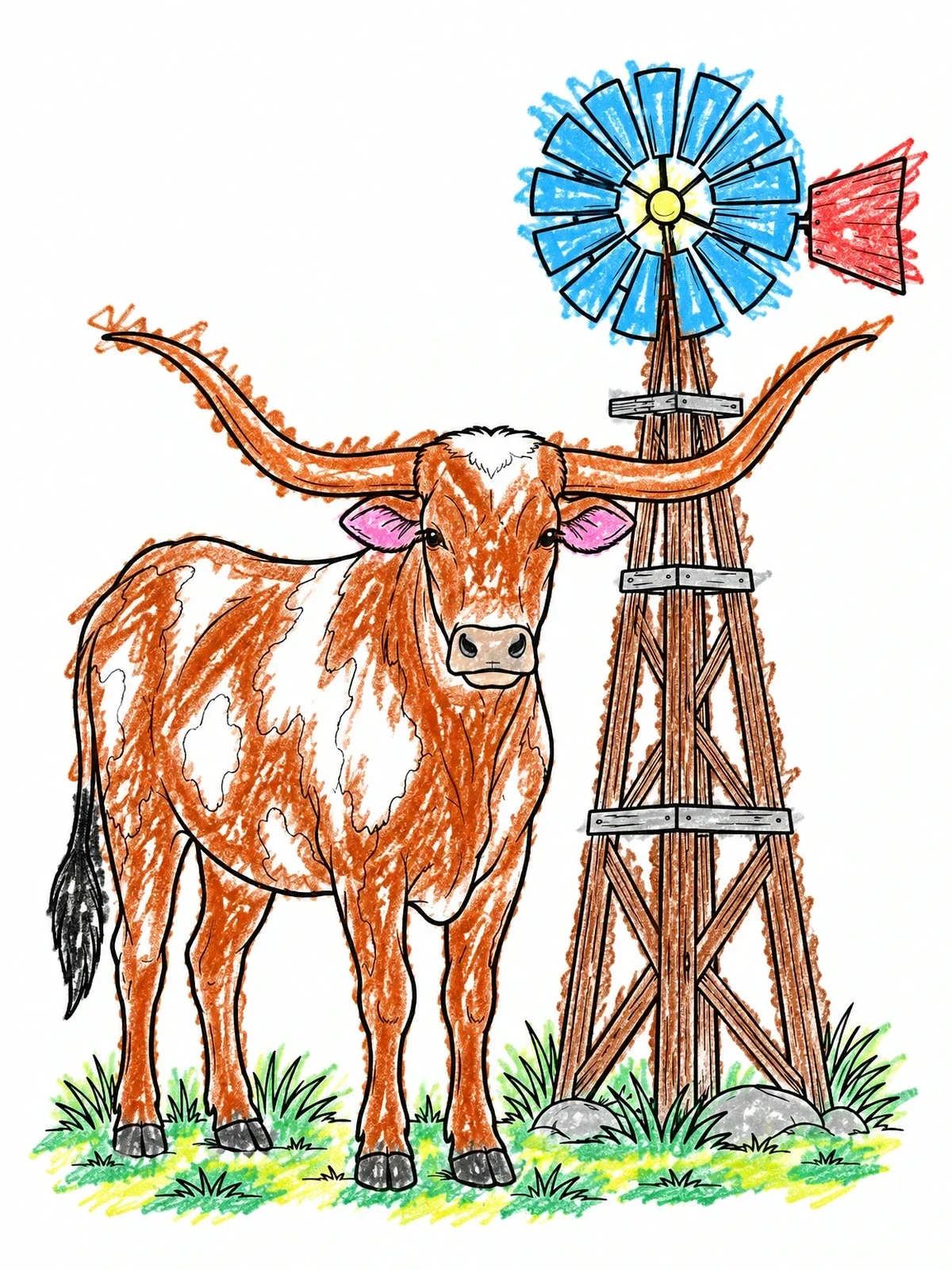 Colored example of the Texas Longhorn By Windmill coloring page