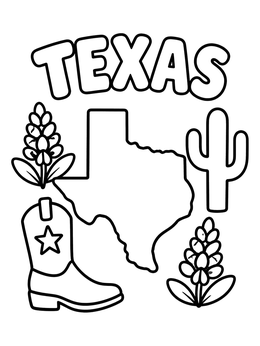 Free printable Texas State Map And Symbols coloring page
